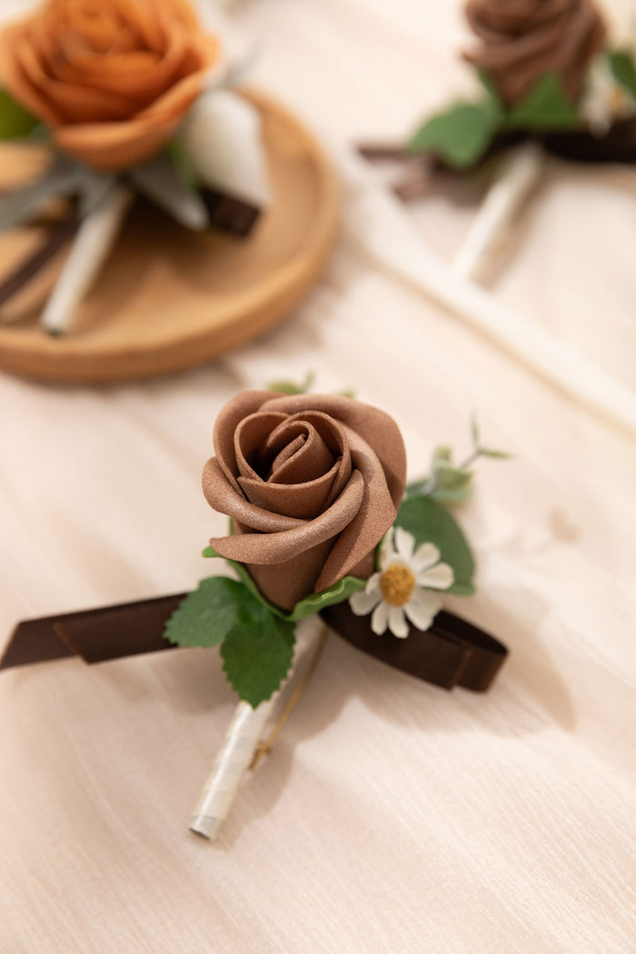 Boutonniere Set in Earth Brown & Burnt Orange