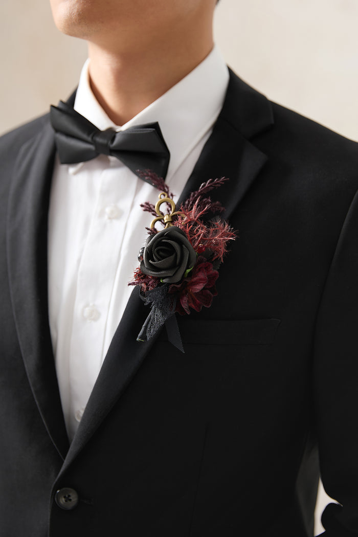 Boutonnieres in Moody Burgundy & Black - Image 3