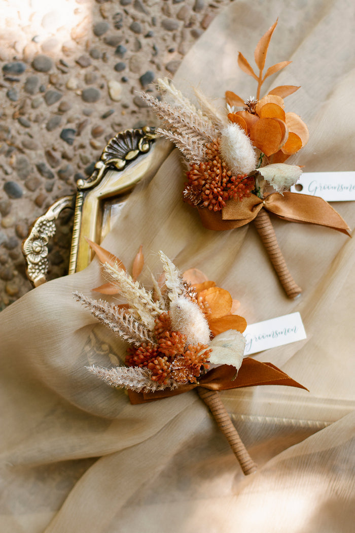 Boutonniere set in Orange & Beige | Clearance