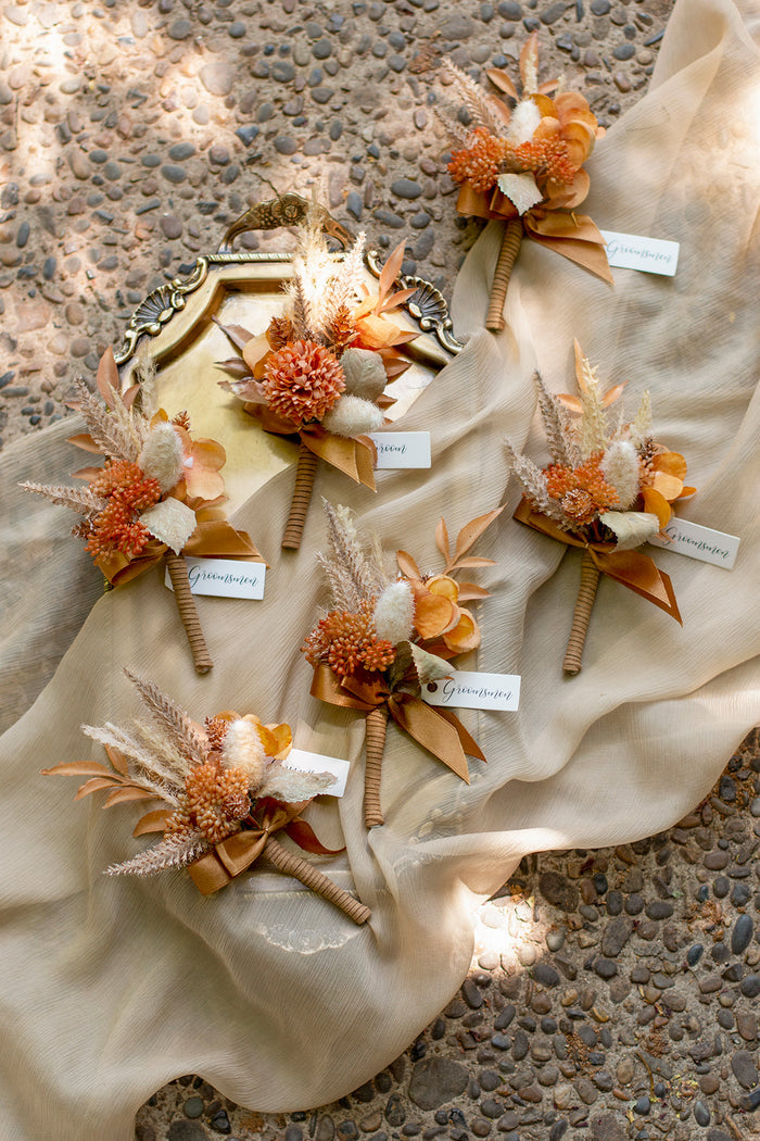 Boutonniere set in Orange & Beige | Clearance