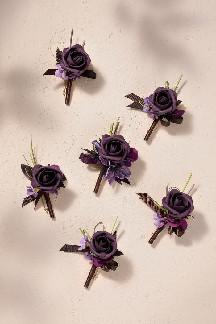 Boutonnieres in Plum Velvet Wedding - Image 2