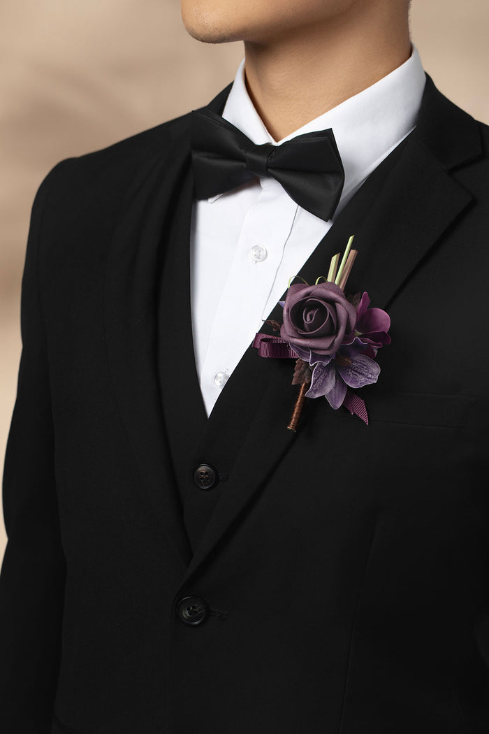 Boutonnieres in Plum Velvet Wedding - Image 4
