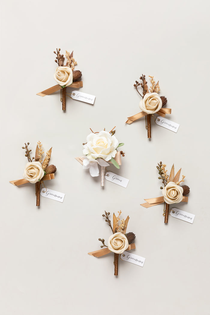 Boutonnieres in Tawny Beige & Sand Beige