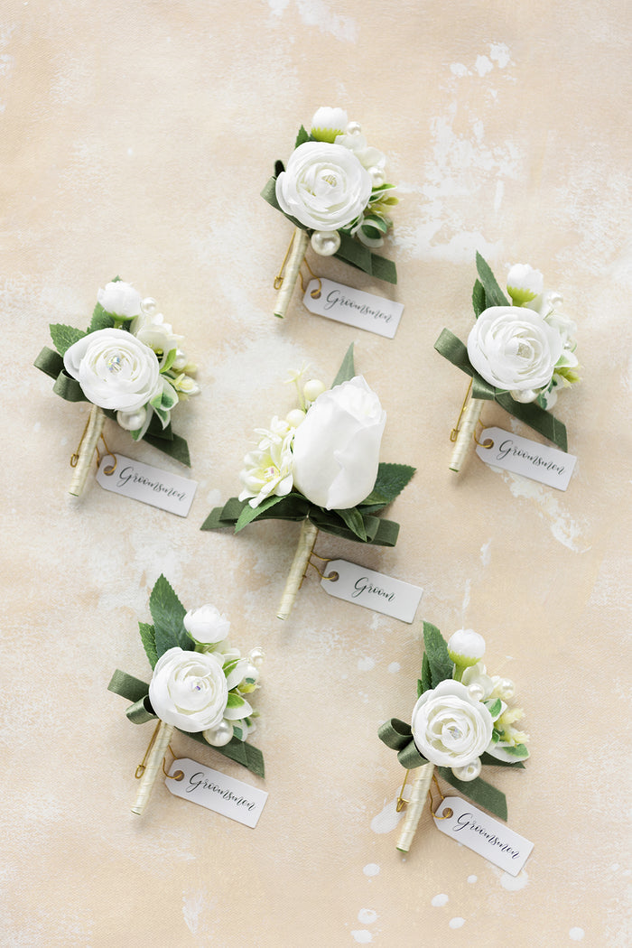 Boutonnieres in White & Sage - Image 2