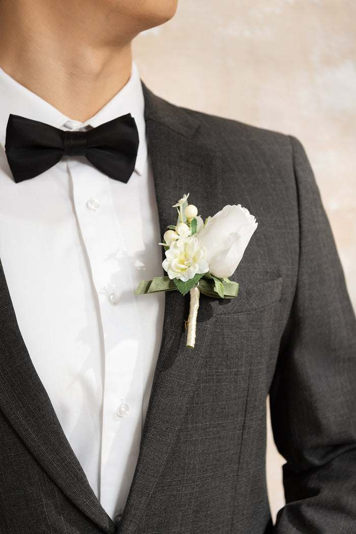 Boutonnieres in White & Sage - Image 4
