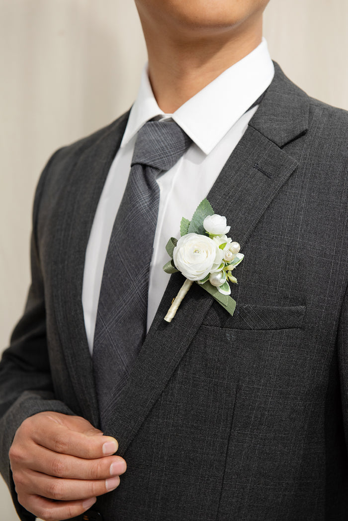 Boutonnieres in White & Sage - Image 5
