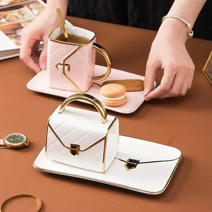 Creative Ceramic Coffee Mug and Saucer Set with Tray Mimarta
