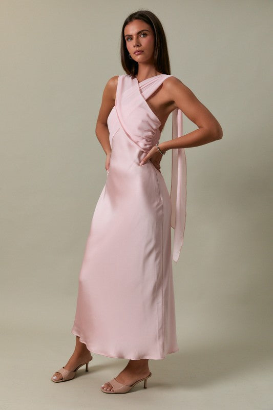Dalia Blush Satin Midi Dress