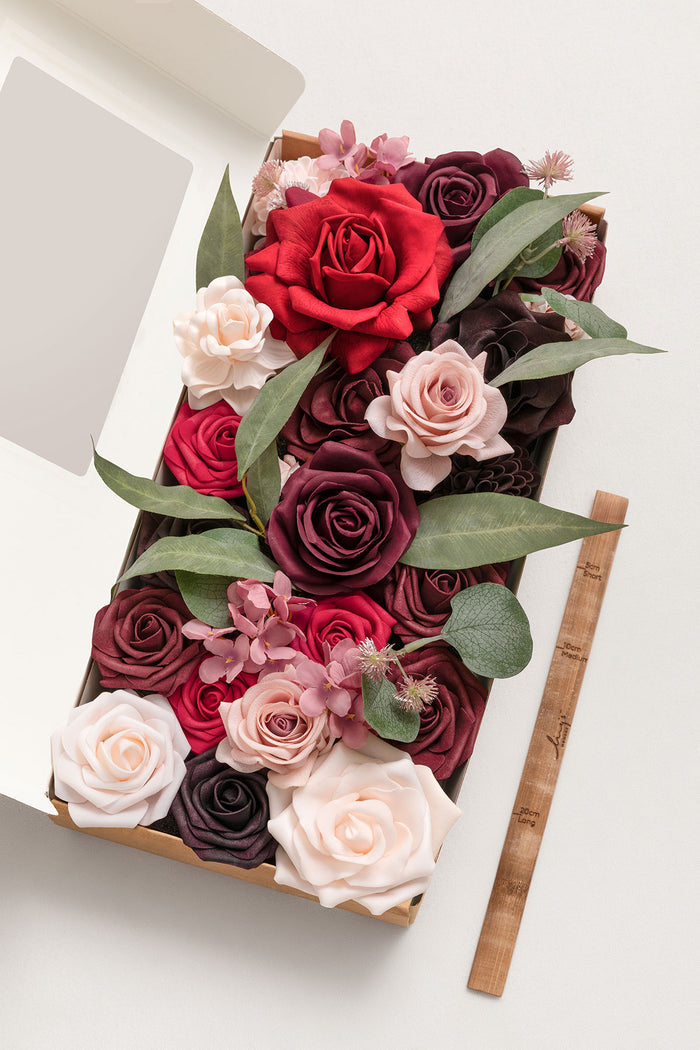 Deluxe Designer Flower Boxes in Burgundy & Powder Pink