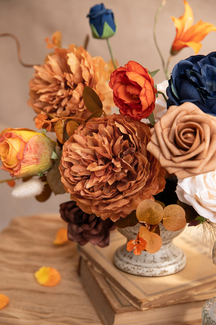 Deluxe Designer Flower Boxes in Burnt Orange & Navy Blue