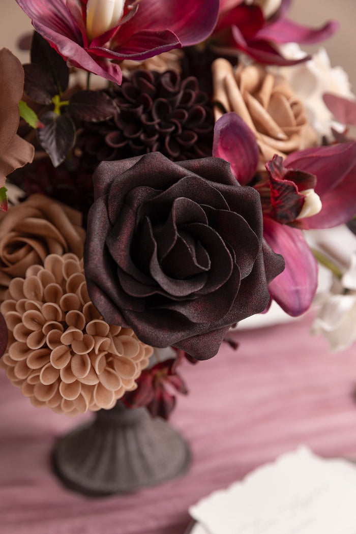 Deluxe Designer Flower Boxes in Earth Brown & Black Baccara & Plum
