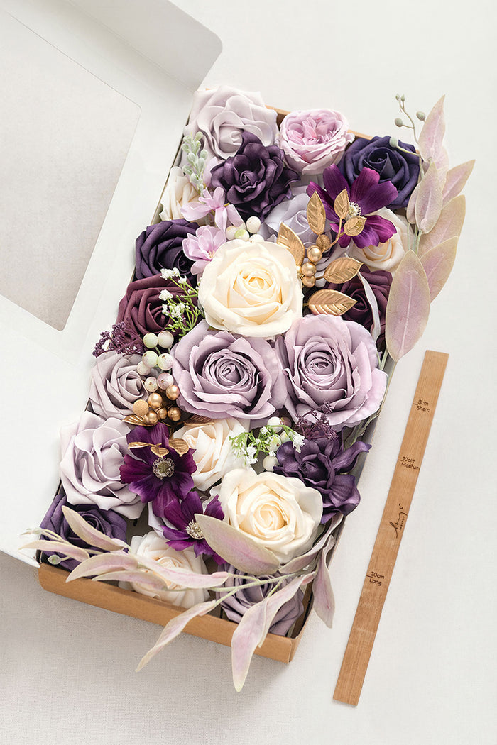 Deluxe Designer Flower Boxes in Lilac & Gold
