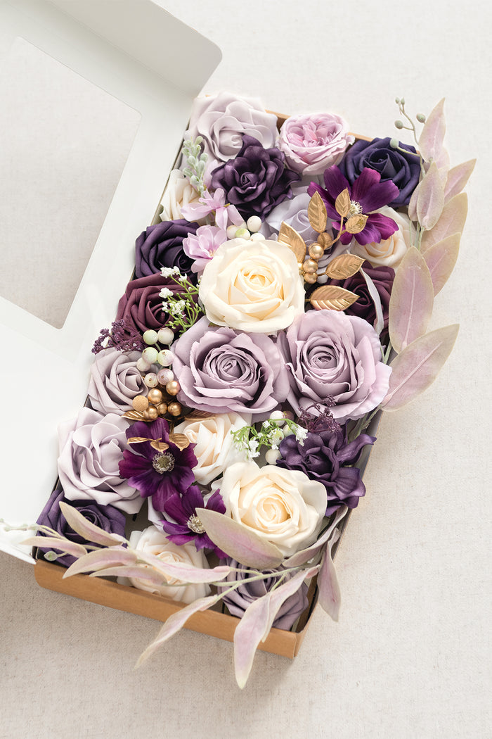 Deluxe Designer Flower Boxes in Lilac & Gold