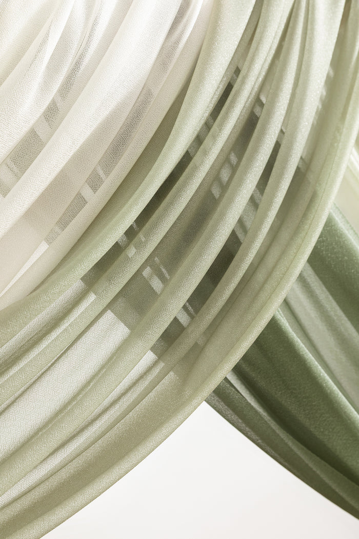Flower Arch Decor with Drapes in White & Sage - Image 4