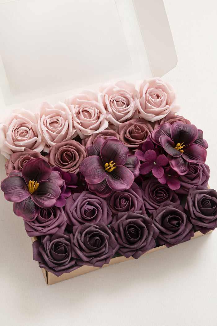 DIY Supporting Flower Boxes in Plum Velvet Wedding