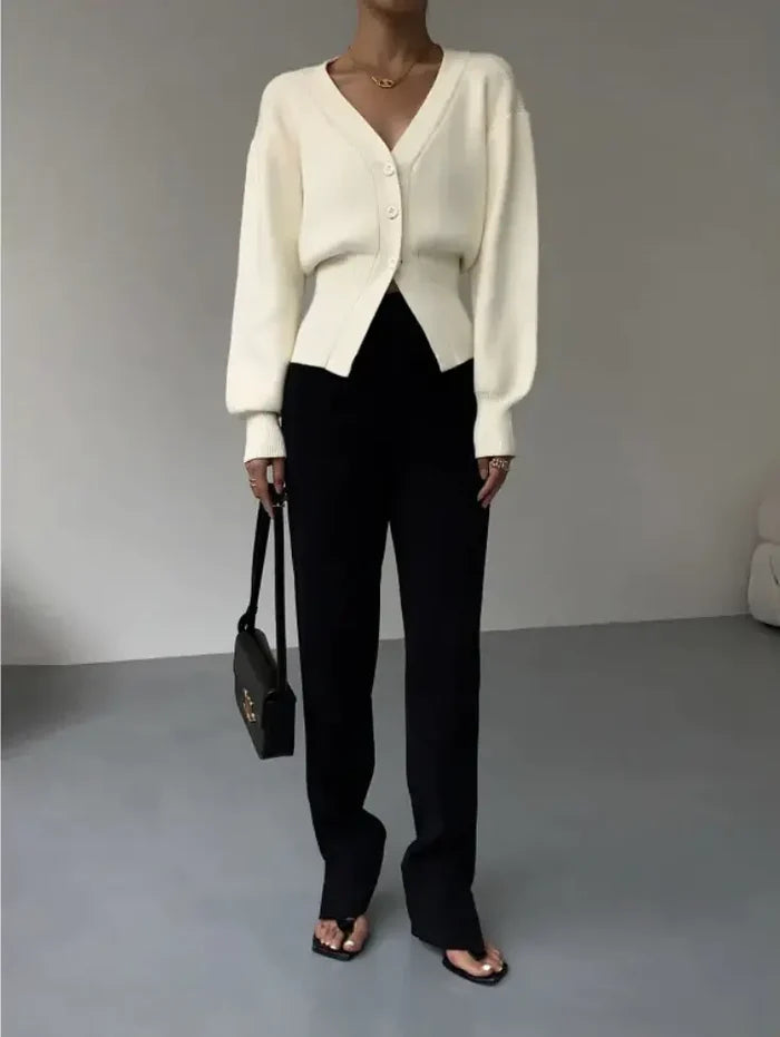 Fashion V-neck Sweater Coat Women New Style Short Long Sleeves Rieworkes