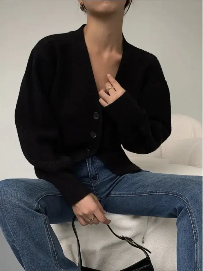 Fashion V-neck Sweater Coat Women New Style Short Long Sleeves Rieworkes