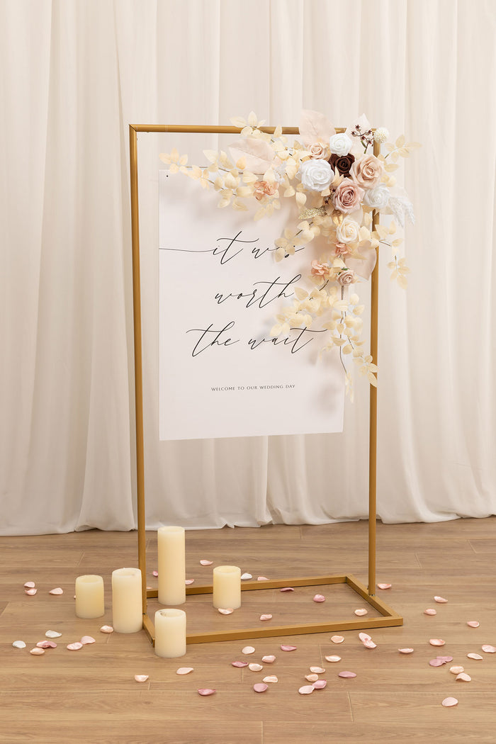 Beige nude flower sign decor on gold easel