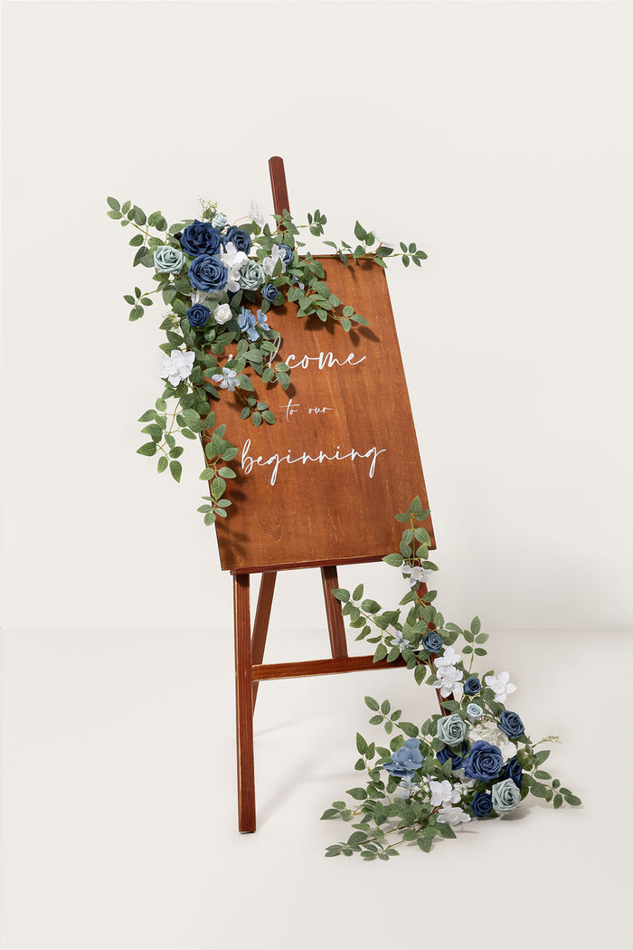 Dusty blue navy blue wedding flower sign swag set