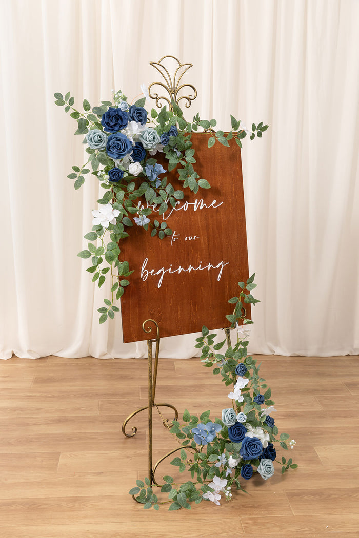 Dusty blue navy artificial roses wedding flowers
