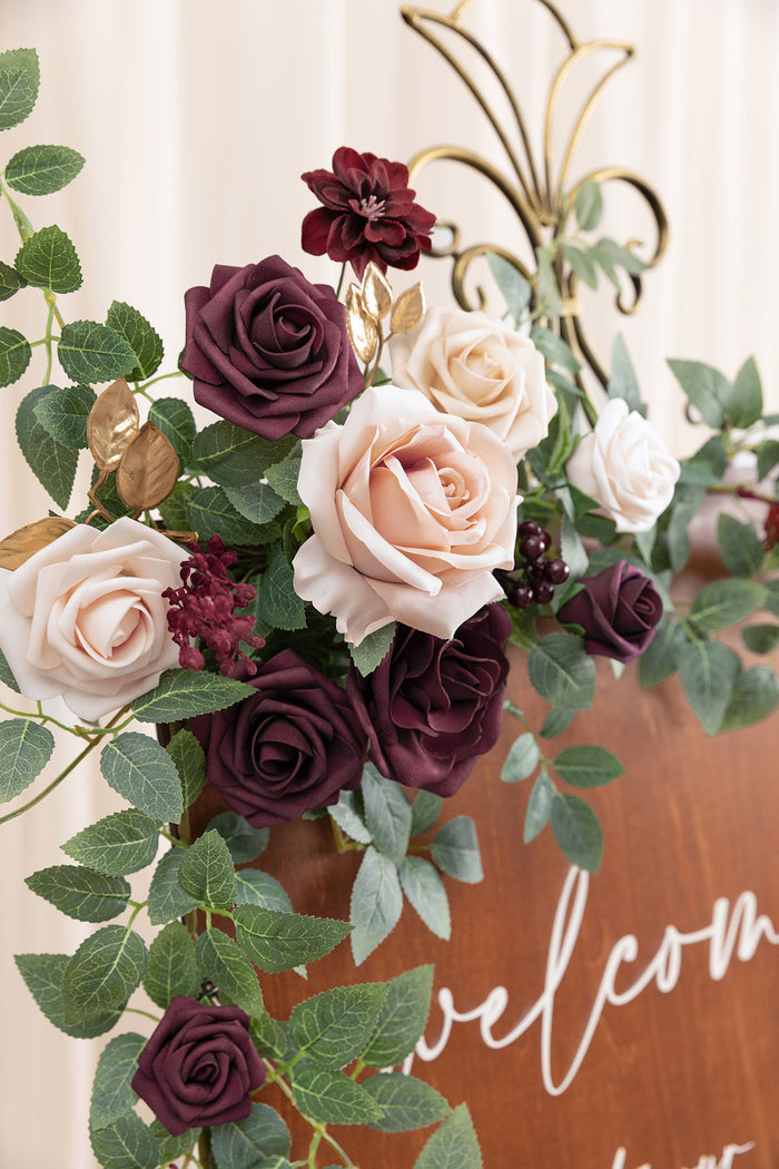 Marsala dusty rose flower sign decor on gold easel