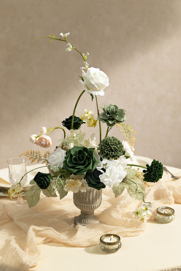 DIY emerald tawny beige floral box arrangement