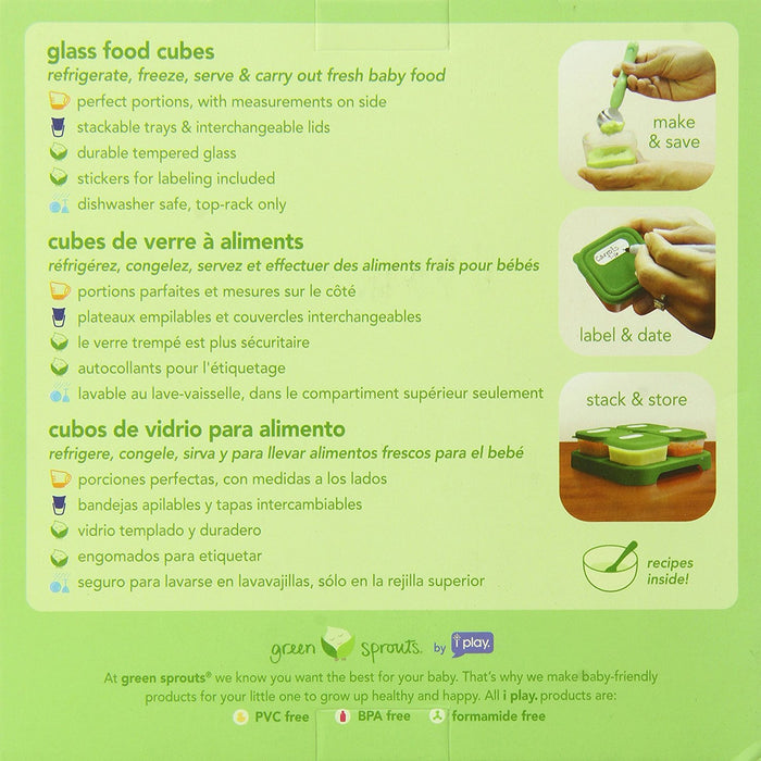 Green Sprouts, Glass Food Cubes, Green, 4 Pack + tray, 4 oz (118 ml) Each (Pink)