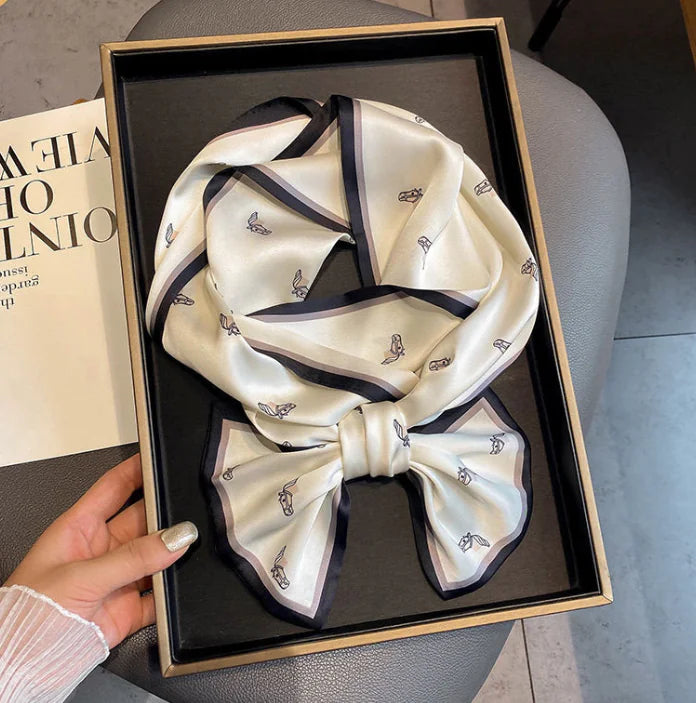 Luxury Plaid Skinny Silk Scarf and Hair Band Set Mimarta
