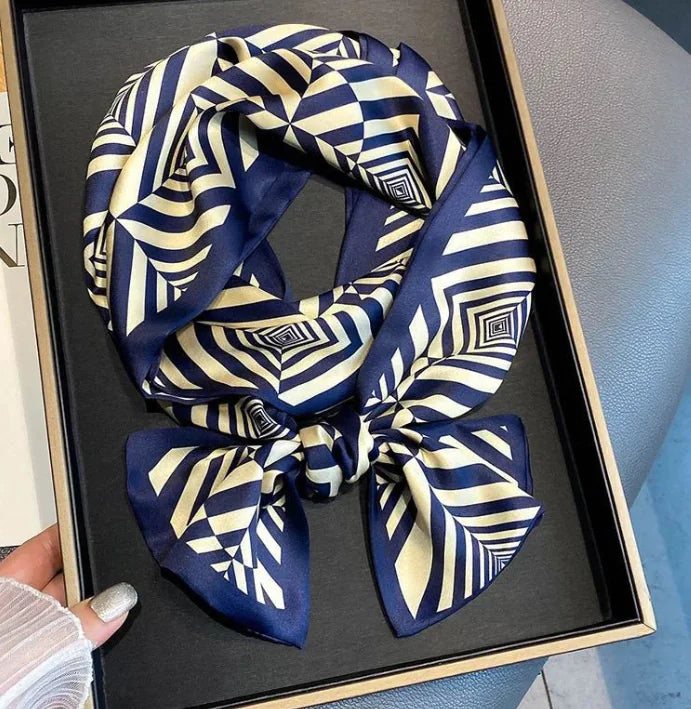 Luxury Plaid Skinny Silk Scarf and Hair Band Set Mimarta