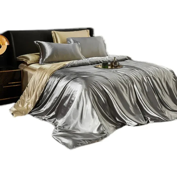 Luxury Silk Bedding Set with Solid Color Duvet Cover Mimarta