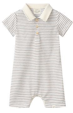 Me & Henry Saltash Polo Romper | Thin Beige Stripe