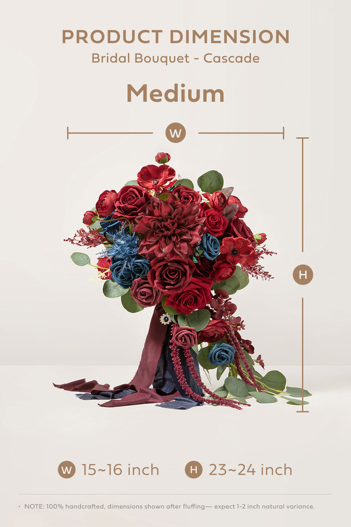 Medium Cascade Bridal Bouquet in Burgundy & Navy | Clearance