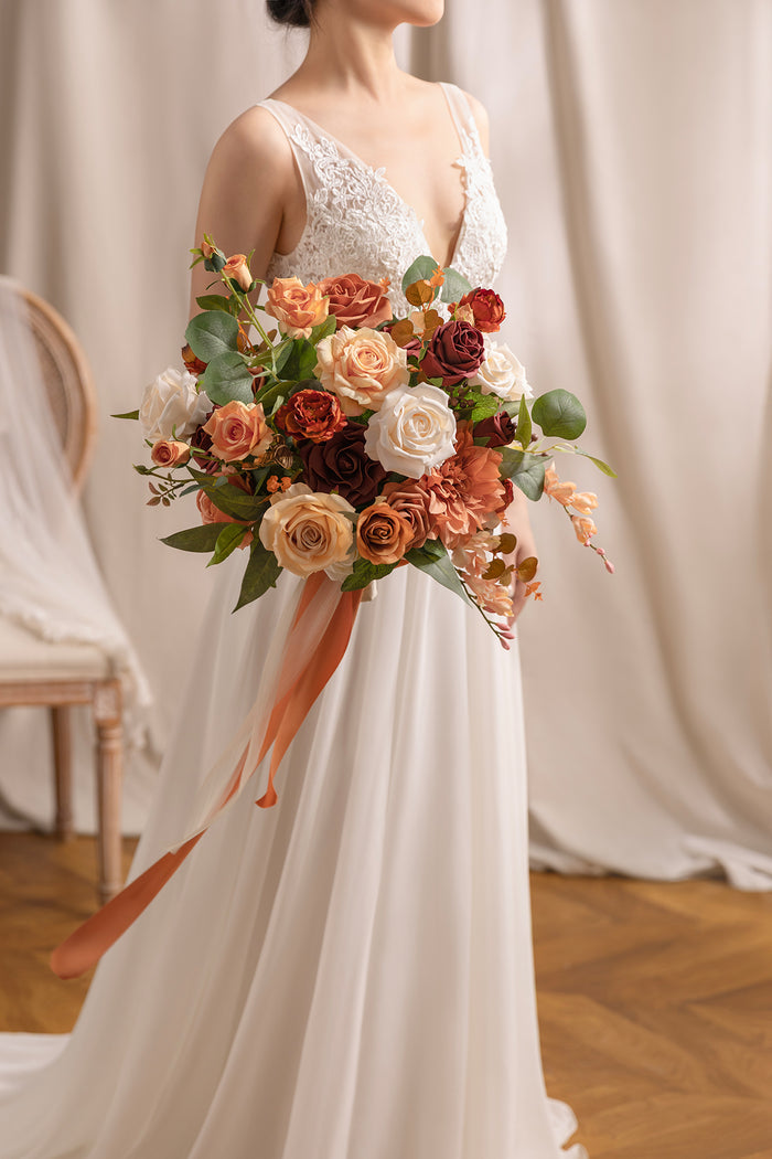 Medium Free-Form Bridal Bouquet in Terracotta & Cream