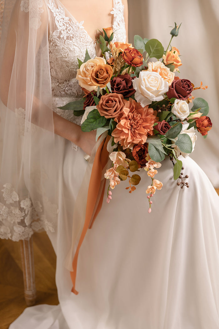 Medium Free-Form Bridal Bouquet in Terracotta & Cream