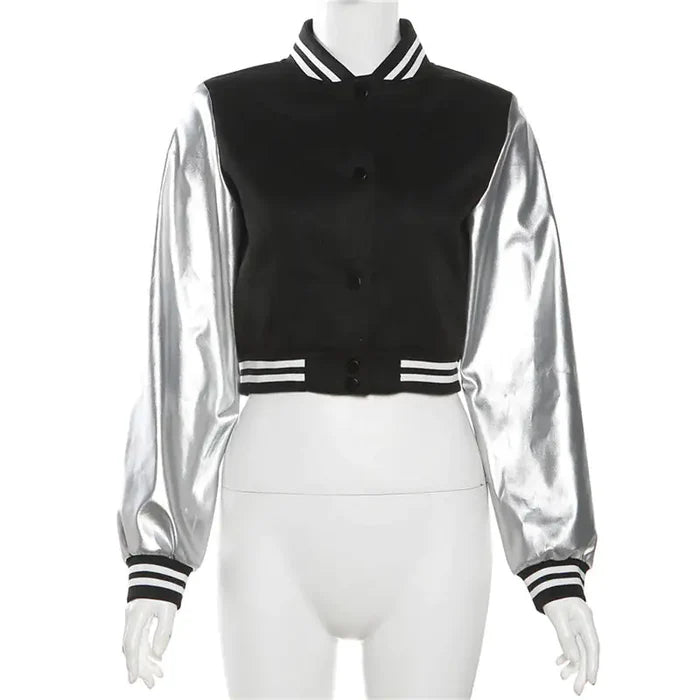 Metallic Cropped Varsity Jacket Rieworkes