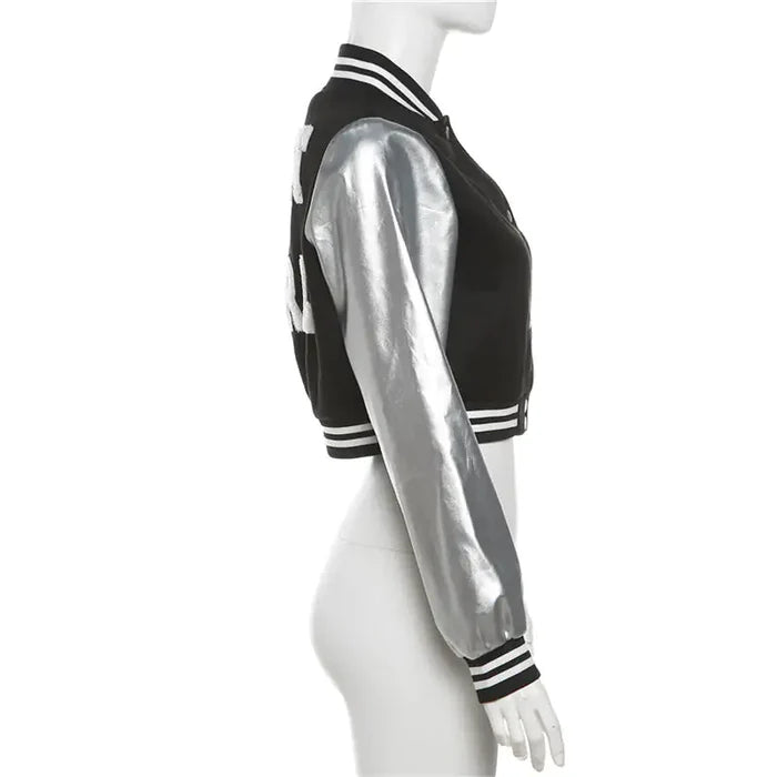 Metallic Cropped Varsity Jacket Rieworkes