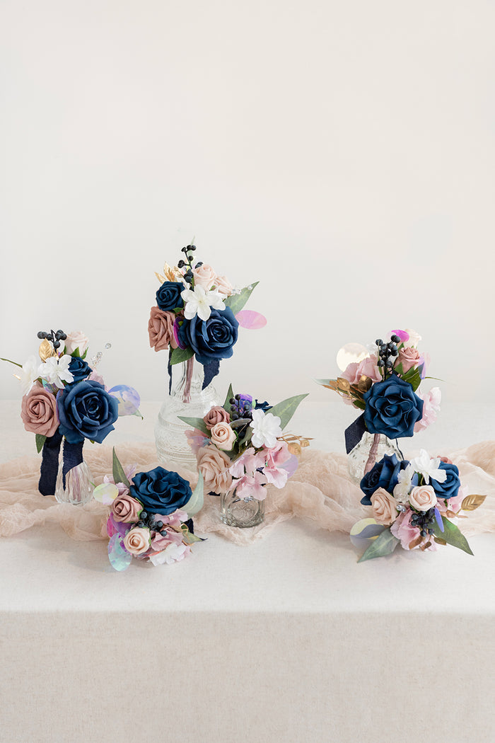 Mini Ready-to-Use Flower Centerpiece Set in Dusty Rose & Navy