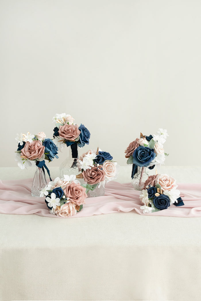 Mini Ready-to-Use Flower Centerpieces Set in Dusty Rose & Navy - Image 2