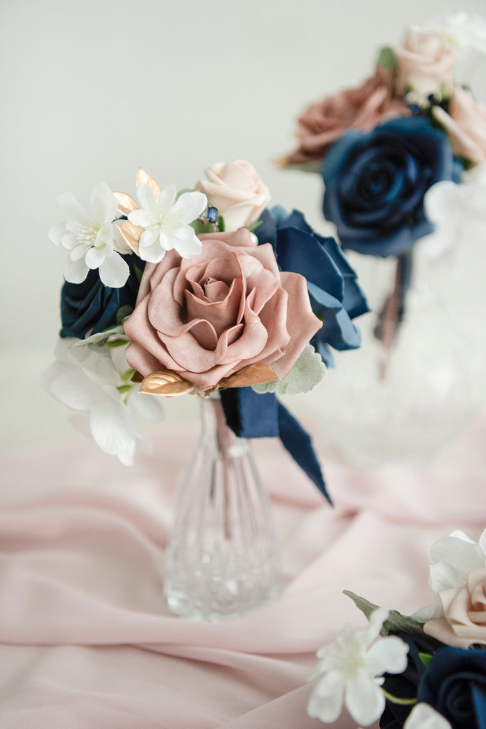 Mini Ready-to-Use Flower Centerpieces Set in Dusty Rose & Navy - Image 3