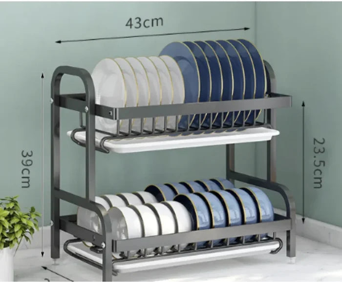 Multi-functional Double-layer Carbon Steel Tableware Storage Rack Rieworkes