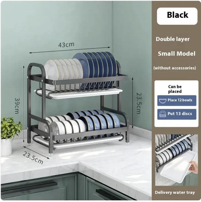 Multi-functional Double-layer Carbon Steel Tableware Storage Rack Rieworkes