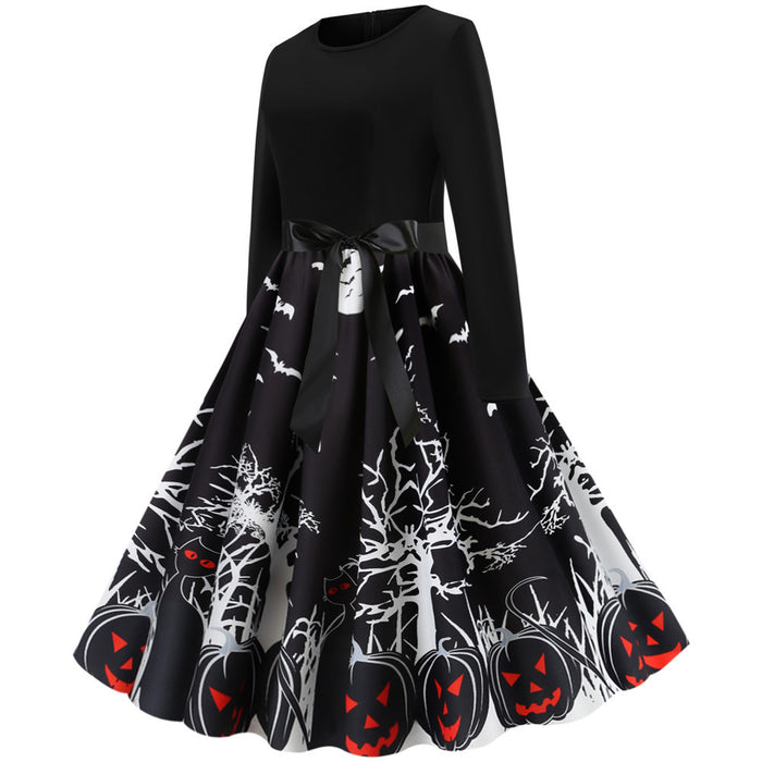 New Halloween Round Neck Printed Party Dress Mimarta