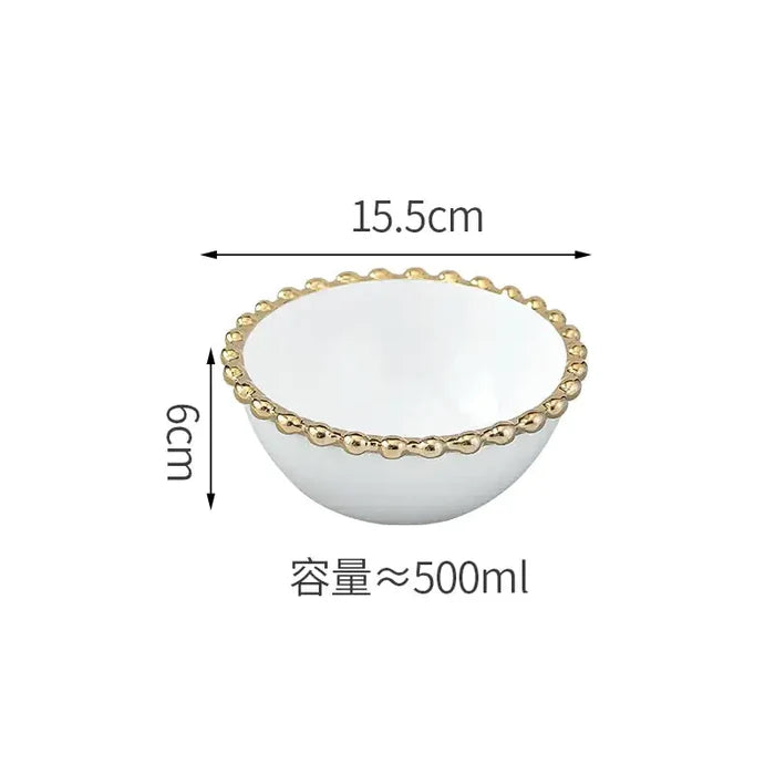 Nordic Gold Bead Ceramic Dinner Plates Rieworkes