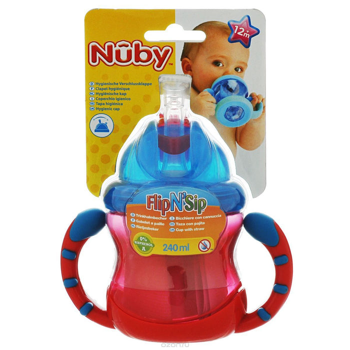 Nuby Two-Handle Flip N' Sip Straw Cup, 8 Ounce