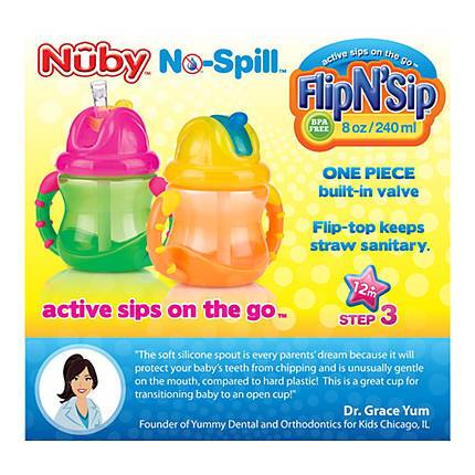 Nuby Two-Handle Flip N' Sip Straw Cup, 8 Ounce