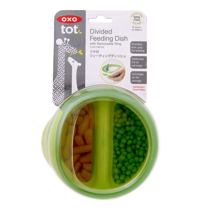 OXO TOT - Divided Feeding Dish with Removable Ring and Storage Lid - Green