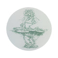 A circular line drawing by Moon Tooth: one hand raises a lotus flower above water while another grasps lotus stems below. Its soft, botanical style is ideal for a white slipmat and takes inspiration from phototroph beauty.