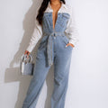 Plus Size Casual Denim Stitching Jumpsuit Mimarta