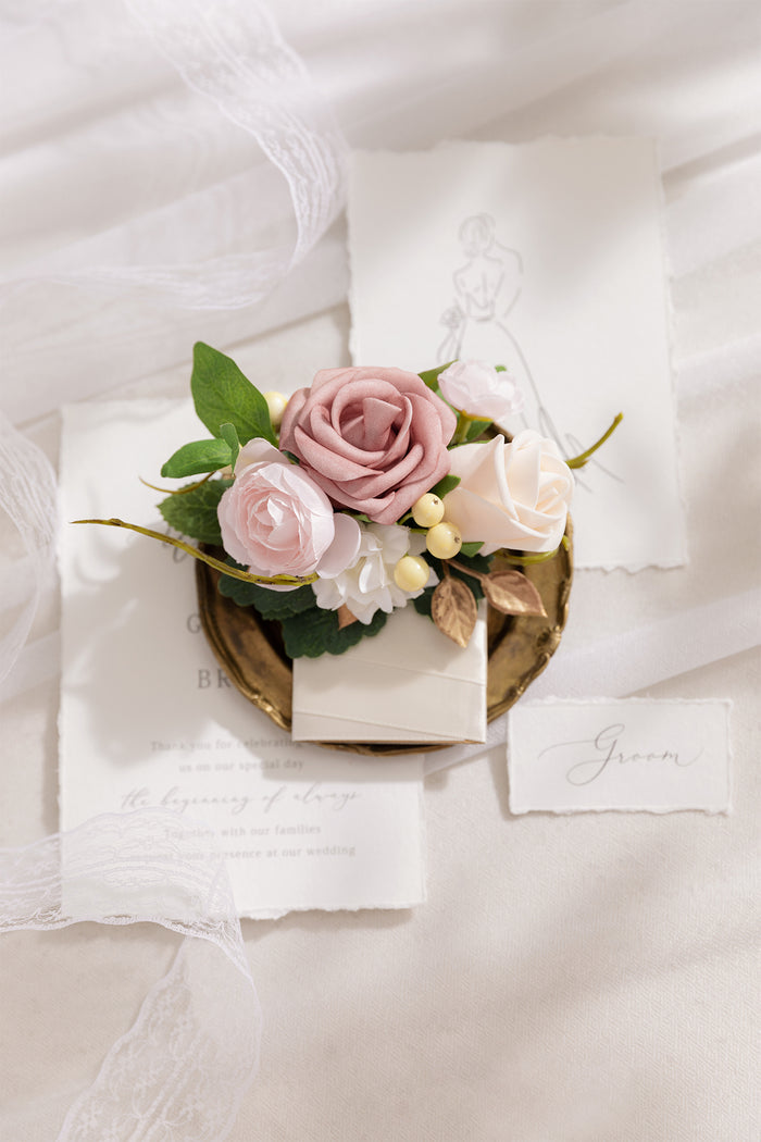 Pocket Square Boutonniere for Groom in Cream & Blush - Image 2