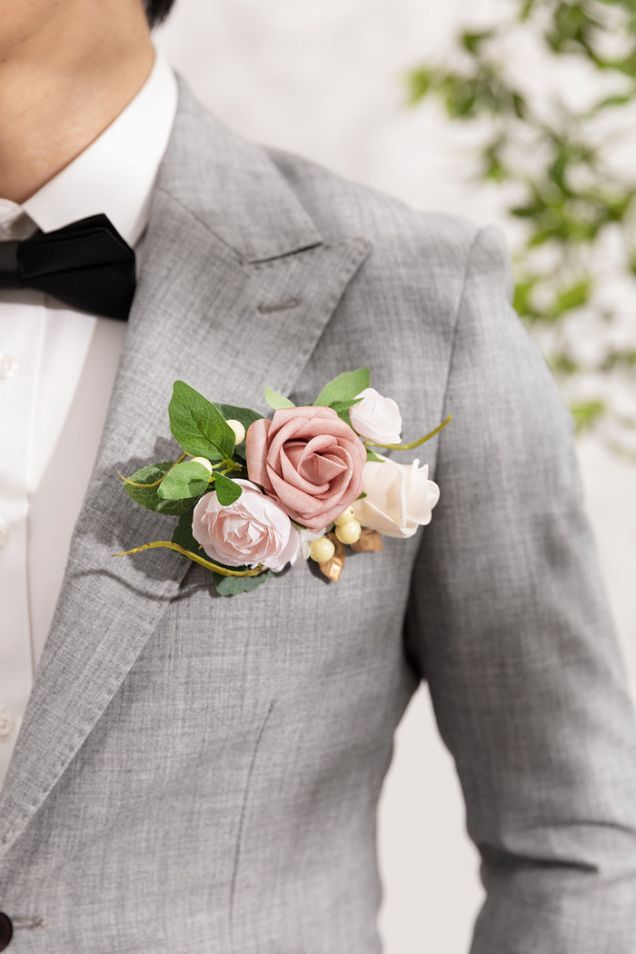 Pocket Square Boutonniere for Groom in Cream & Blush - Image 4
